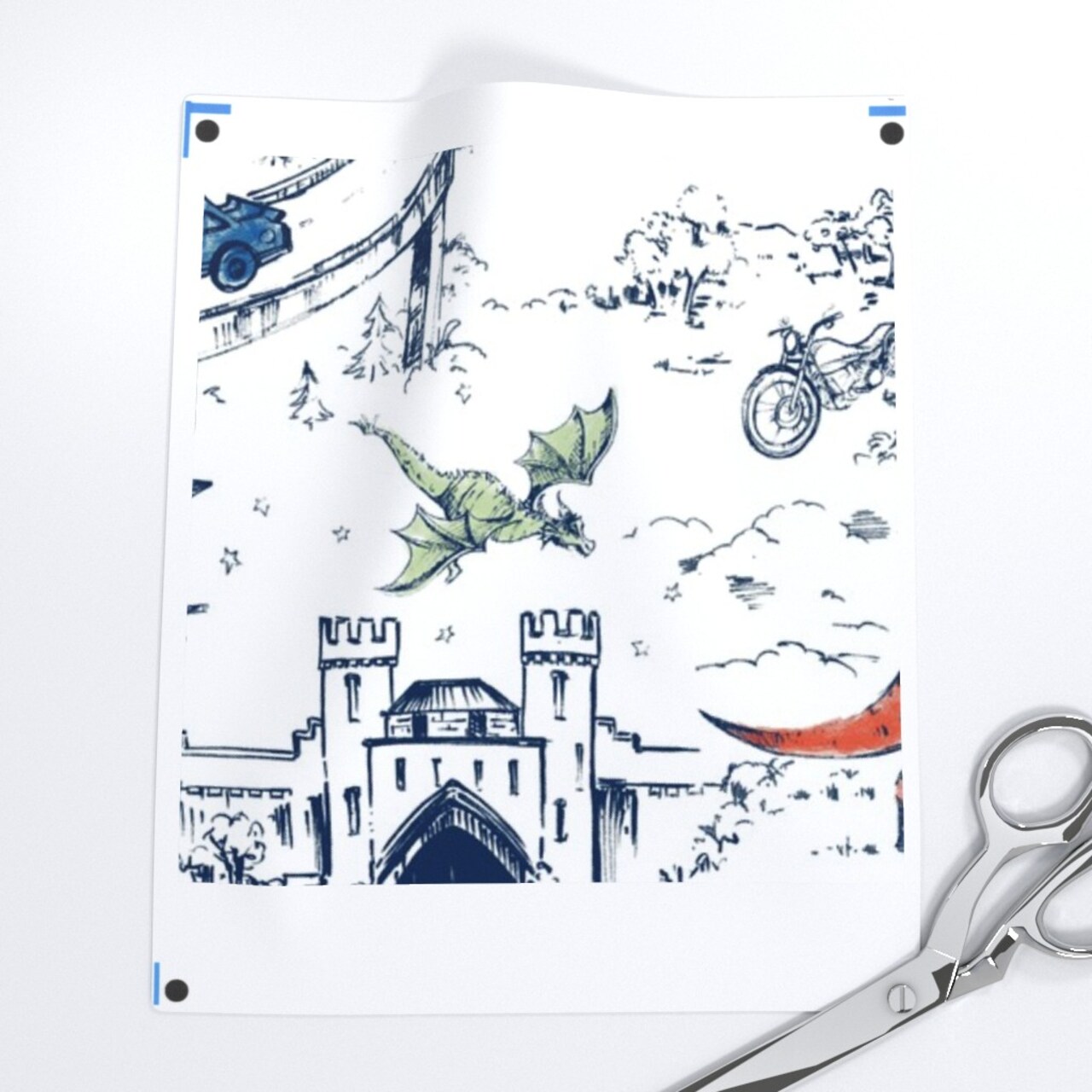 Whimsical Blue White Dinosaur Shark Helicopter Car Space Travel Custom Removable Wallpaper by Spoonflower Peel & Stick Wallpaper 2FT Wide